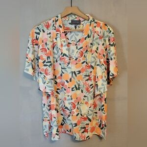 Hudson Gray  Women's Floral Blouse in Orange and Green. Size M